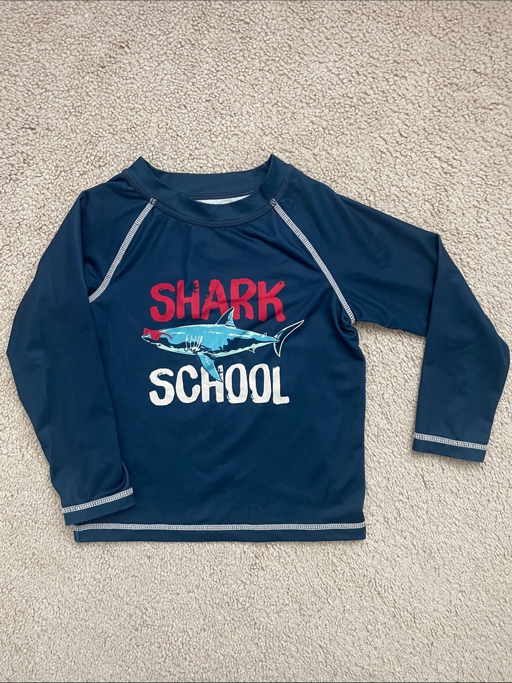 Navy "Shark School" Kids Long-Sleeve Swim Shirt